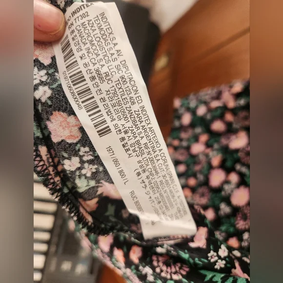 ZARA Women's Floral Mini Dress Size L Black Pink Puff Sleeve Lace Collar Cottage - Picture 7 of 8